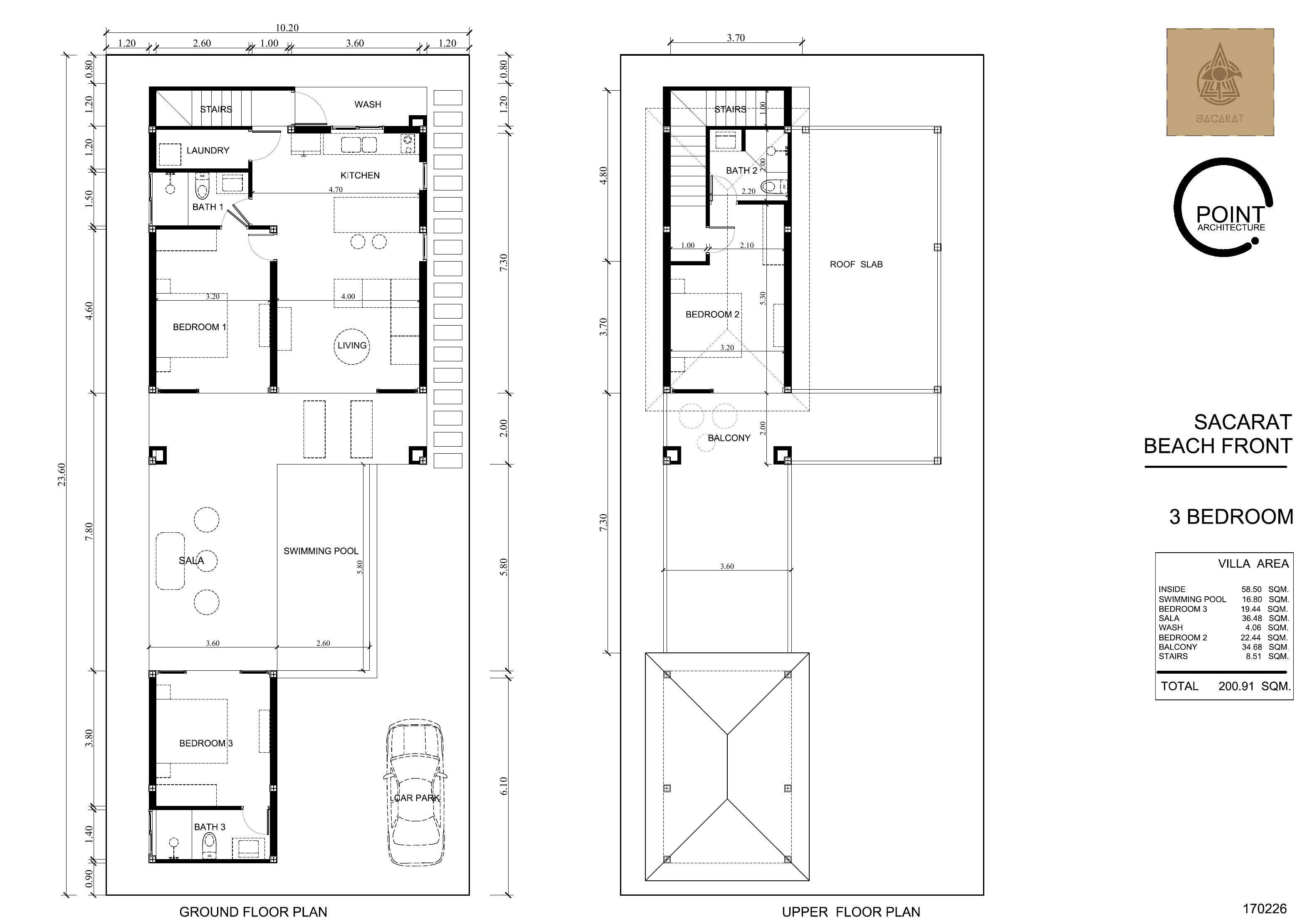 3-Bedroom Pool Villa floor plan, 198 m²