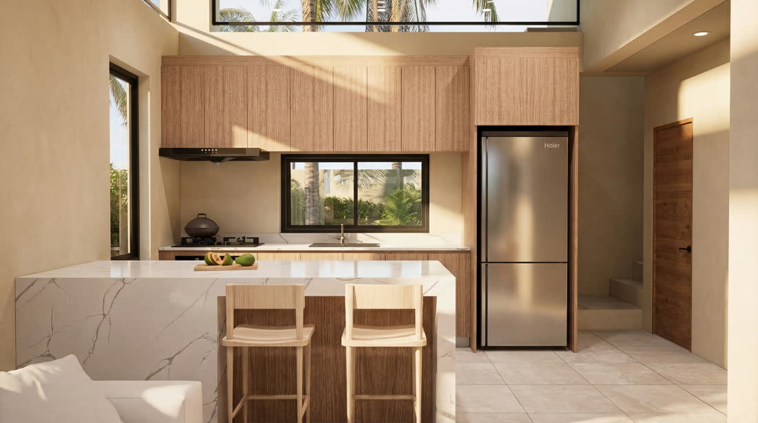 Stone-and-oak kitchen